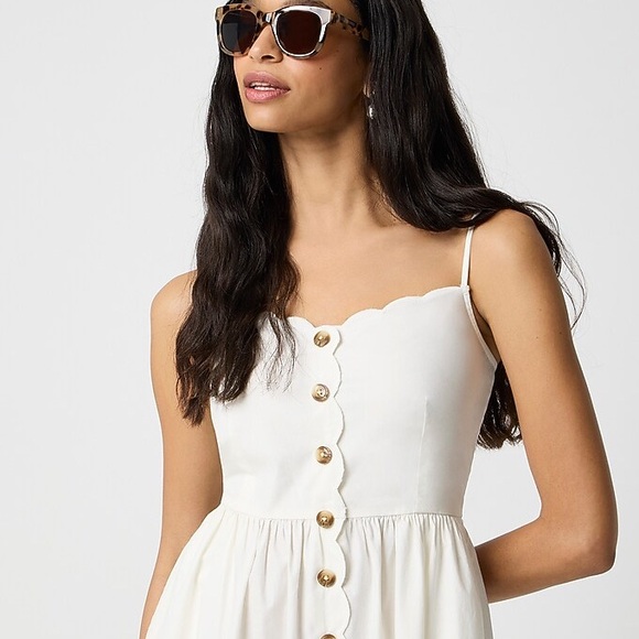J.CREW Cream Scallop-trim button-front midi dress Size 14 - Picture 3 of 4